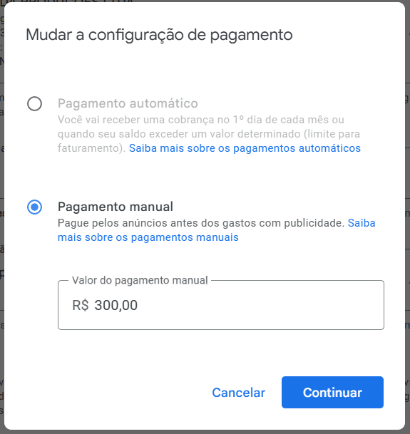 Forma de Pagamento Google ADS