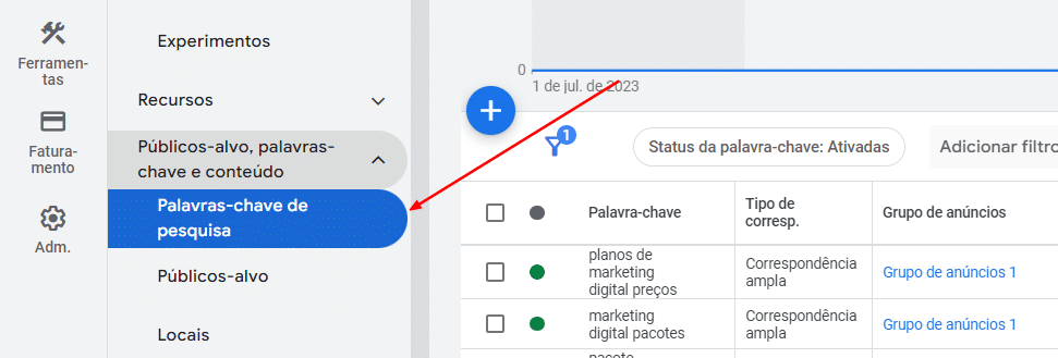 Localizando a Opção de Palavras-Chave Negativas Localizando a Opção de Palavras-Chave Negativas